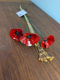 Bouquet de 3 Petits Coquelicots en Faïence Émaillée & Lin Séché — Offre Spéciale