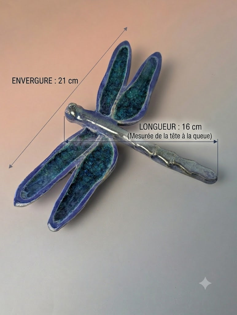 Libellule en Grès & Verre Cristallisé — Décoration Artisanale d'Jardin & Intérieur
